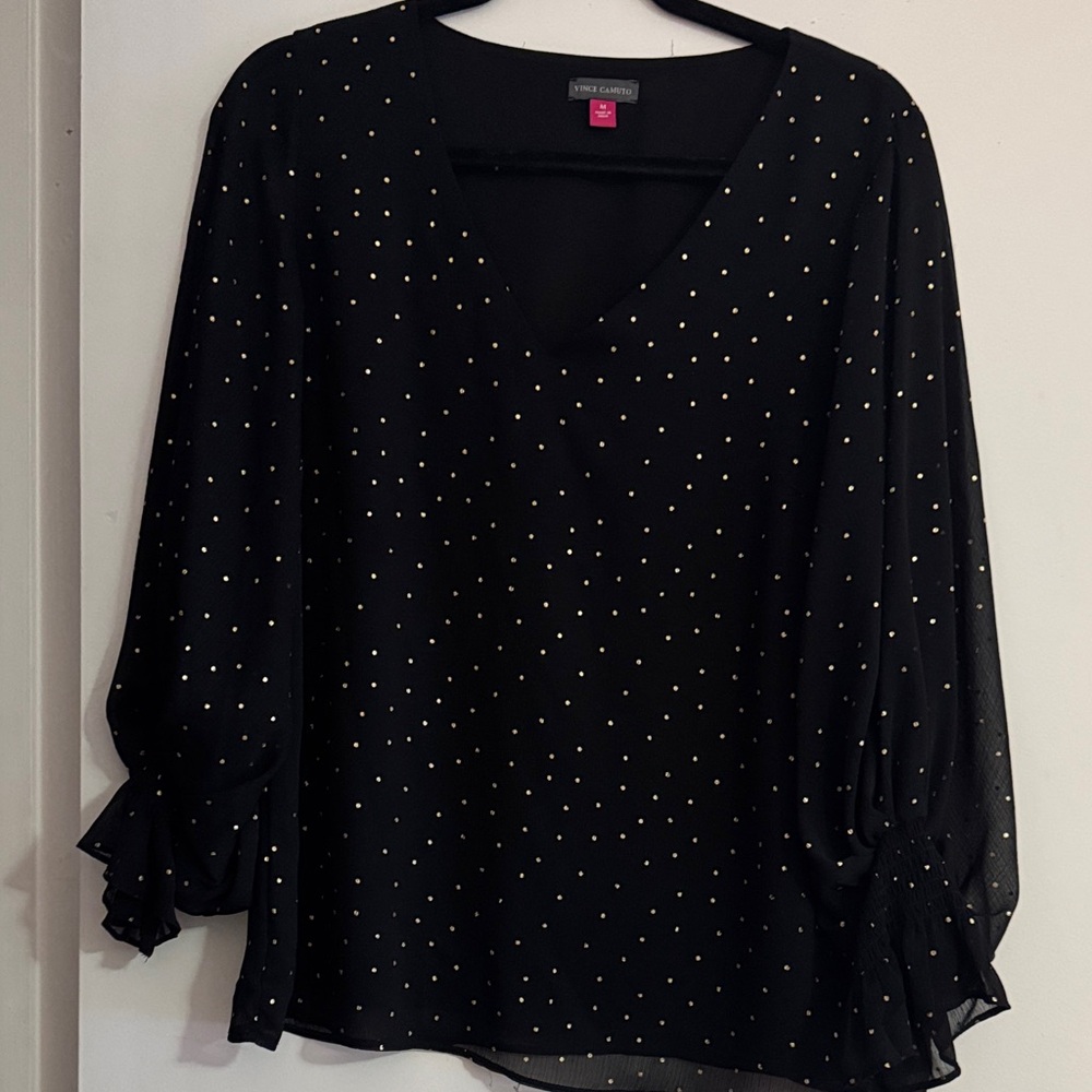 Vince Camuto Black Blouse with Gold Dots